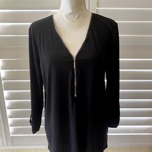 NWT Black Top 89 + Madison Sz XL Silver Colored Zipper Buttons 3/4 Sleeves